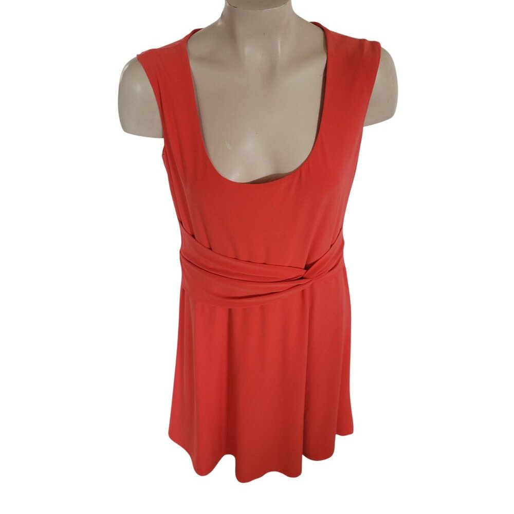 orange Sleeveless Scoop Neck Midi Dress With Waist Twist‎ Detail & Back Zipper